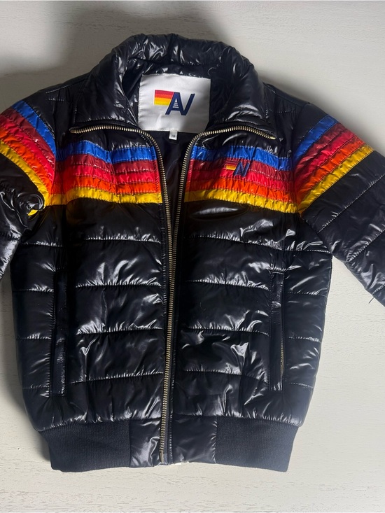 Aviator Nation Other - Aviator Nation Black Puffer Jacket with Rainbow Chest Stripes